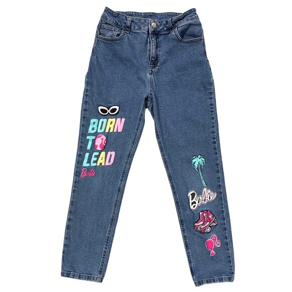 Barbie Girls Denim Jeans Big Girl Size 12 Embellished Patches - Picture 2 of 10
